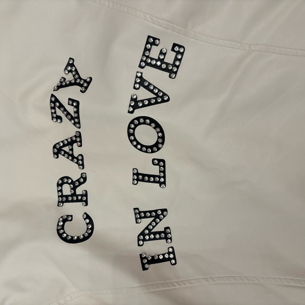 12th Tribe Cream Studded 'CRAZY IN LOVE' Leather Jacket